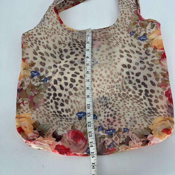 Johnny Was Reusable Bag Tan Floral Cheetah Foldable Packable - Picture 5 of 8